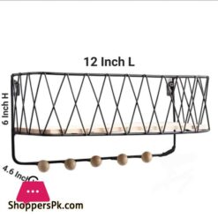 Storage Floating Shelves Wall Mounted Metal Wire Storage Shelf With Wood Key Hooks Home Decor Display Racks For Living Room Office Bedroom Bathroom Kitchen Broom