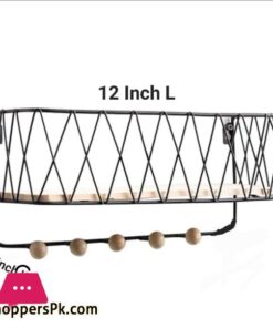 Criss Cross Wall Mounted Metal Wire Storage Shelf With Wood Key Hooks 10 Storage Floating Shelves Wall Mounted Metal Wire Storage Shelf With Wood Key Hooks Home Decor Display Racks For Living Room Office Bedroom Bathroom Kitchen Broom