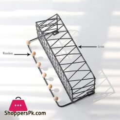 Storage Floating Shelves Wall Mounted Metal Wire Storage Shelf With Wood Key Hooks Home Decor Display Racks For Living Room Office Bedroom Bathroom Kitchen Broom