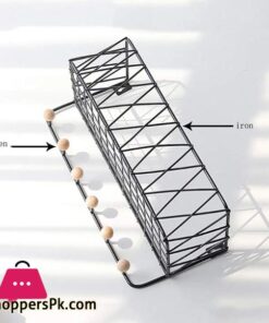Criss Cross Wall Mounted Metal Wire Storage Shelf With Wood Key Hooks 11 Storage Floating Shelves Wall Mounted Metal Wire Storage Shelf With Wood Key Hooks Home Decor Display Racks For Living Room Office Bedroom Bathroom Kitchen Broom