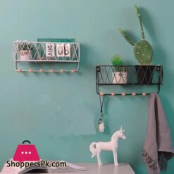 Storage Floating Shelves Wall Mounted Metal Wire Storage Shelf With Wood Key Hooks Home Decor Display Racks For Living Room Office Bedroom Bathroom Kitchen Broom