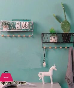 Criss Cross Wall Mounted Metal Wire Storage Shelf With Wood Key Hooks 13 Storage Floating Shelves Wall Mounted Metal Wire Storage Shelf With Wood Key Hooks Home Decor Display Racks For Living Room Office Bedroom Bathroom Kitchen Broom