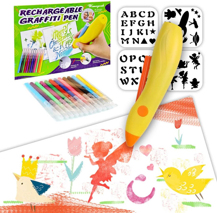 Electric Rechargeable Kids Spray Paint Blow Pen Set Marker Graffiti Supplies Pen 12 Colors Colored Markers Blow Pens Washable Watercolour Paints Pens Art And Crafts Education