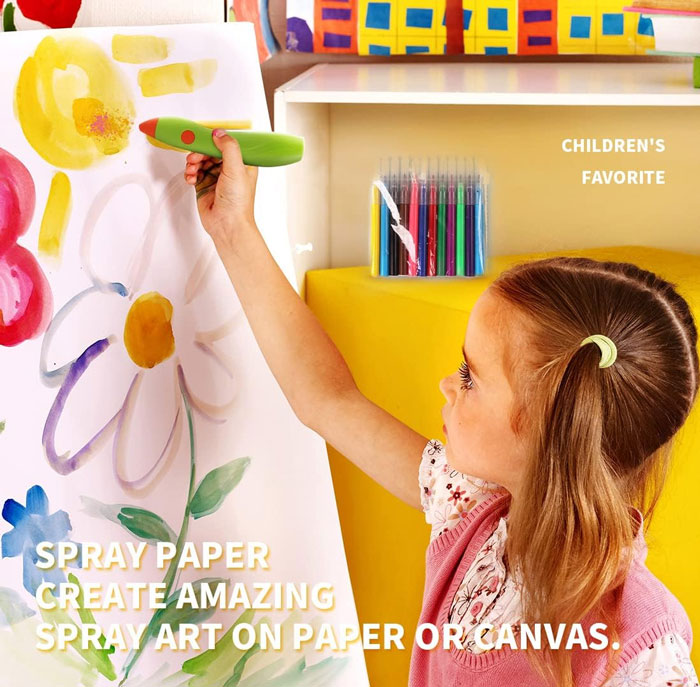 Electric Rechargeable Kids Spray Paint Blow Pen Set Marker Graffiti Supplies Pen 12 Colors Colored Markers Blow Pens Washable Watercolour Paints Pens Art And Crafts Education