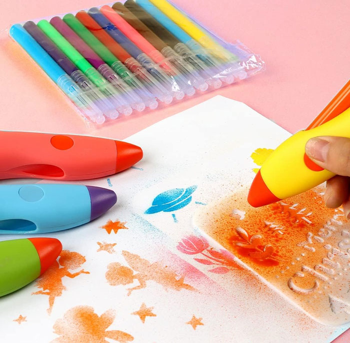 Electric Rechargeable Kids Spray Paint Blow Pen Set Marker Graffiti Supplies Pen 12 Colors Colored Markers Blow Pens Washable Watercolour Paints Pens Art And Crafts Education