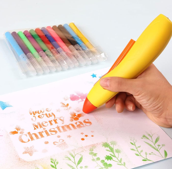 Electric Rechargeable Kids Spray Paint Blow Pen Set Marker Graffiti Supplies Pen 12 Colors Colored Markers Blow Pens Washable Watercolour Paints Pens Art And Crafts Education