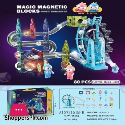 Light Music Electric Magnetic Tiles Building Blocks for Kids 80 Pieces Light Musical