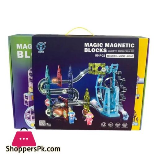 Light Music Electric Magnetic Tiles Building Blocks for Kids 80 Pieces Light Musical
