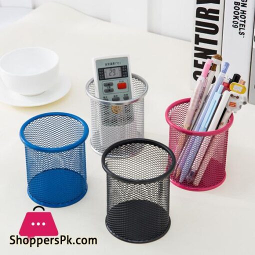 Metal Mesh Pen Container Pen Pencil Holder Organizer Cosmetic Round Pen Stand Holders Stationery Container Desk Organizer