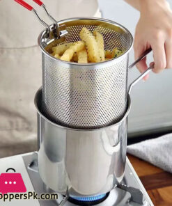Portable Deep Frying Pot Deep Frying Tempura French Fries Fryer With Strainer Basket Small Pot for Kitchen Party Cooking
