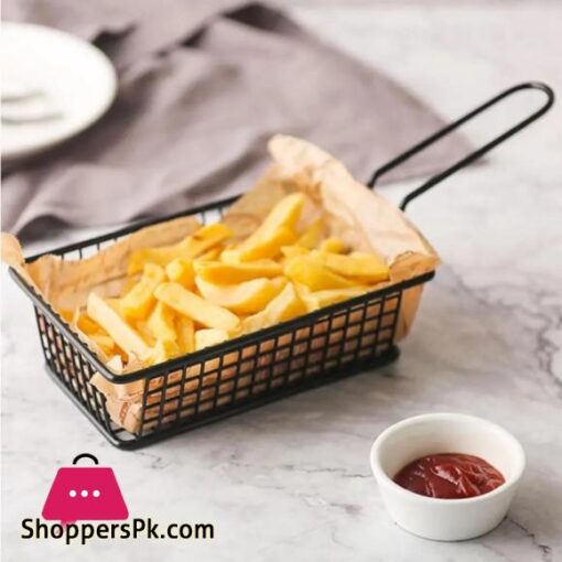 Rectangle Iron Fries Bucket French Fries Basket Portable Stainless Steel Chips Mini Frying Basket Strainer Fryer Kitchen Cooking Chef Mesh Basket Colander