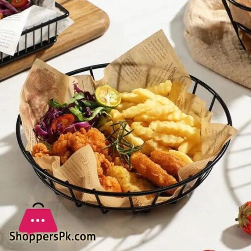 Round Iron Platter Bucket Stainless Steel French Fries Fish And Chips Basket Fried Chicken Holder Fried Food Container Strainer Basket