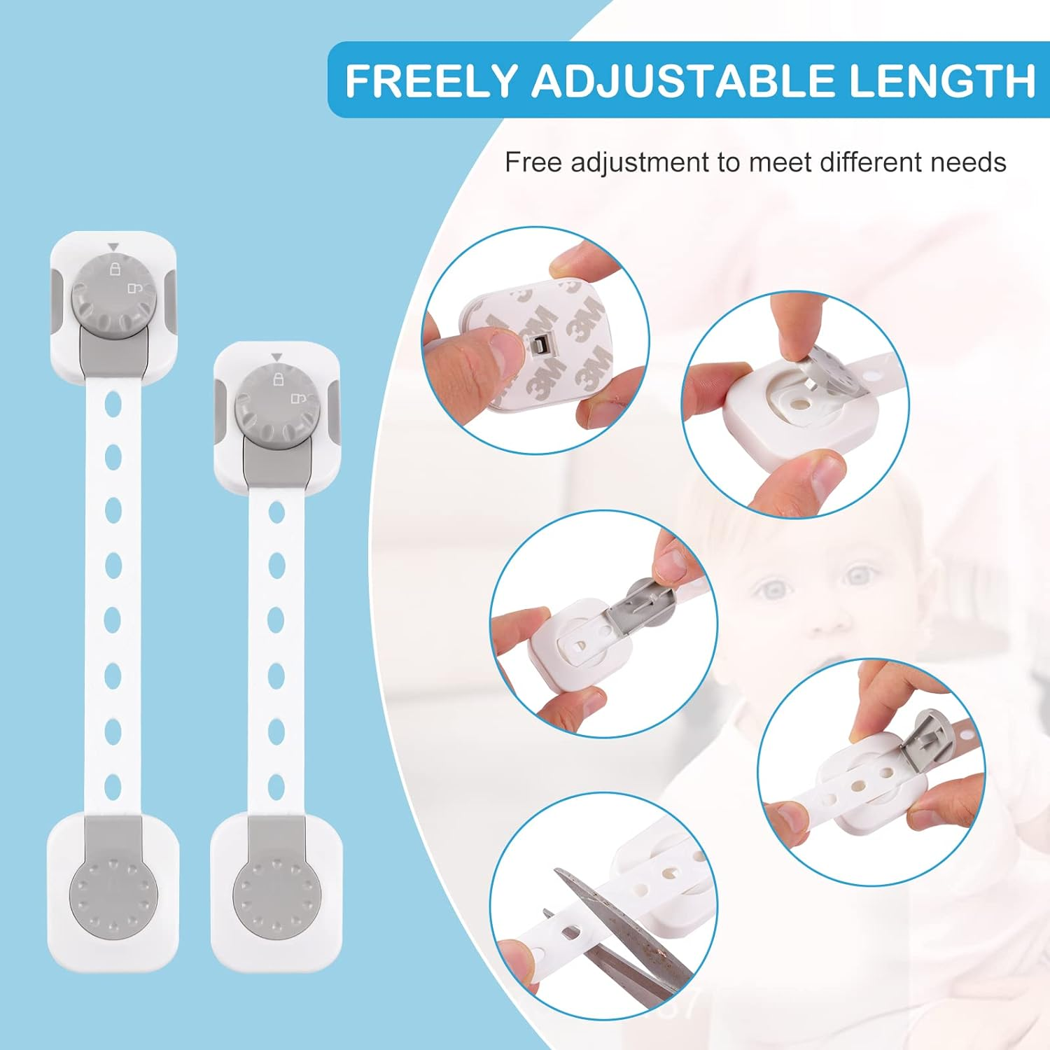 Baby Safety Lock Child Safety Locks Multi-Functional Adjustable Double Button Baby Anti-Clip Latch System For Cabinets, Drawers Fridge Closet
