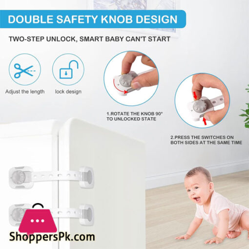 Baby Safety Lock Child Safety Locks Multi-Functional Adjustable Double Button Baby Anti-Clip Latch System For Cabinets, Drawers Fridge Closet
