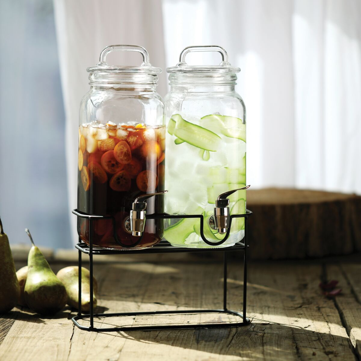 Beverage Dispenser With Faucet With Stand 2-Piece Black Clear 2300X2