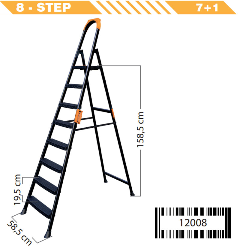Cakmak Anka Plus 7+1 Metal Step Ladder Turkey Made