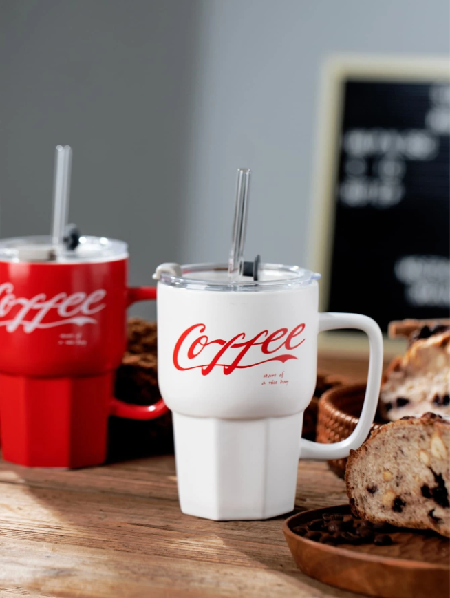 Ceramic Cup With Straw Glass For Coffee 500Ml