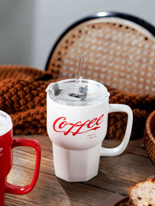 Ceramic Cup With Straw Glass For Coffee 500Ml