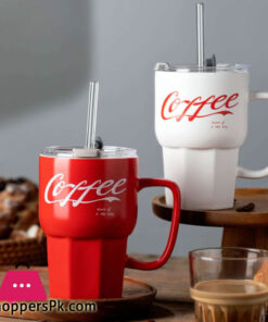 Ceramic Cup with Straw Glass for Coffee 500ml