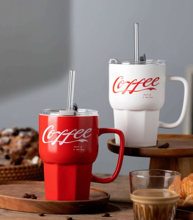 Ceramic Cup With Straw Glass For Coffee 500Ml