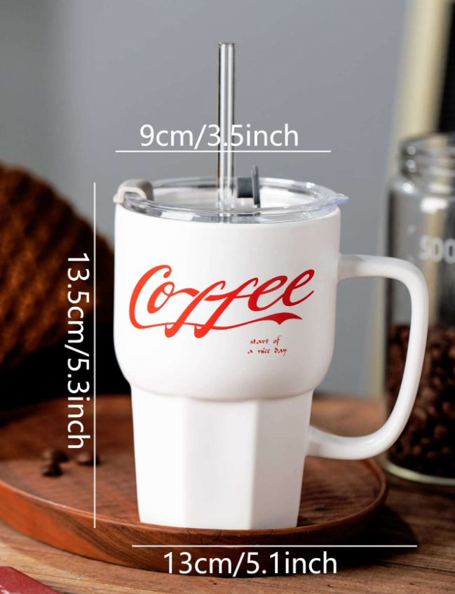 Ceramic Cup With Straw Glass For Coffee 500Ml