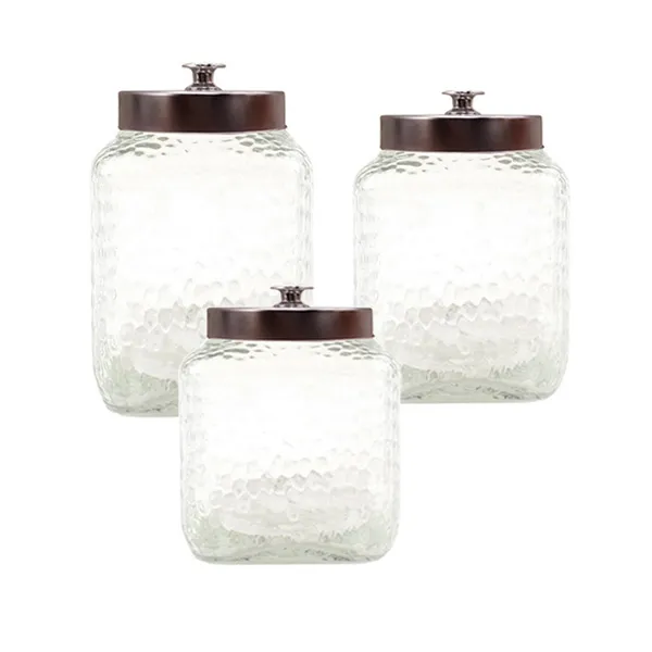 Danny Home Airtight Hammered Glass Storage Jar Set Of 3 With Stainless Steel Cap