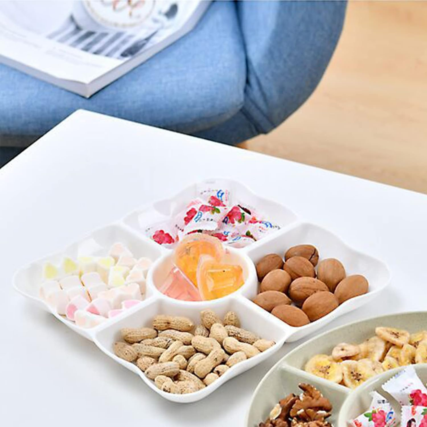 Danny Home Ceramic 5 Compartment Snack Divider Tray 7.2 Inch