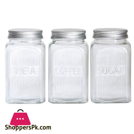 Danny Home Square Glass Storage Jars Lids Tea Coffee Sugar Jars Set of 3