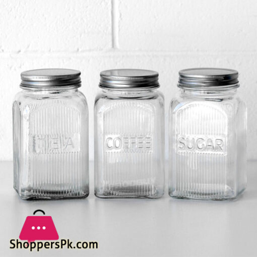 Danny Home Square Glass Storage Jars Lids Tea Coffee Sugar Jars Set of 3