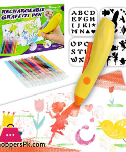 Electric Rechargeable Kids Spray Paint Blow Pen Set Marker Graffiti Supplies Pen 12 Colors Colored Markers Blow Pens Washable Watercolour Paints Pens Art and Crafts Education