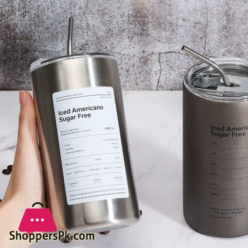 Iced American Scotch Free 600ml Stainless Steel Casual Travel Coffee Tumbler Mug with Straw