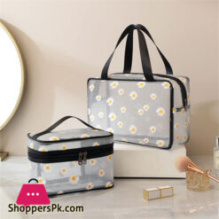 2-Pcs Mesh Cosmetic Makeup Bags Daisy Printing Travel Toiletry Wash Make Up Case Zipper Beauty Organizer