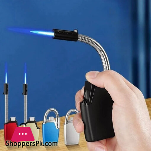 Metal Folding Hose Blue Flame Lighter Outdoor Windproof Portable Inflatable Flame Thrower Kitchen Barbecue Welding Gun Cigar Lighter