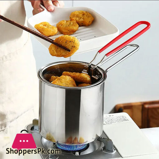 Portable Deep Frying Pot Deep Frying Tempura French Fries Fryer With Strainer Basket Small Pot for Kitchen Party Cooking