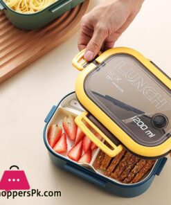 FUN LIVE Lunch Box 2 Layers Grids Student Office Worker Microwave Hermetic Bento Box Outdoor Picnic Fruit Food Container With Fork Spoon