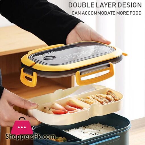 FUN LIVE Lunch Box 2 Layers Grids Student Office Worker Microwave Hermetic Bento Box Outdoor Picnic Fruit Food Container With Fork Spoon