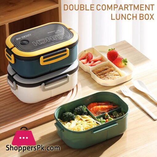 FUN LIVE Lunch Box 2 Layers Grids Student Office Worker Microwave Hermetic Bento Box Outdoor Picnic Fruit Food Container With Fork Spoon