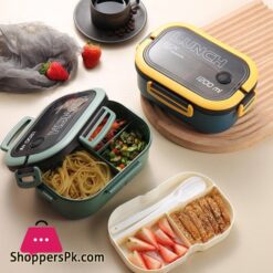 Fun Live Lunch Box 2 Layers Grids Student Office Worker Microwave Hermetic Bento Box Outdoor Picnic Fruit Food Container With Fork Spoon