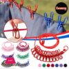 1Pcs Clothesline Rope Elastic Cloth Drying Hanging Rope with 12 Clips and 2 Hooks Travel Clothesline Hanging Laundry Drying Rope 1pcs Random Colour