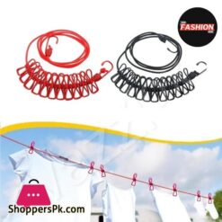 1Pcs Clothesline Rope Elastic Cloth Drying Hanging Rope With 12 Clips And 2 Hooks Travel Clothesline Hanging Laundry Drying Rope 1Pcs Random Colour