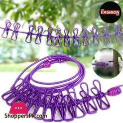 1Pcs Clothesline Rope Elastic Cloth Drying Hanging Rope With 12 Clips And 2 Hooks Travel Clothesline Hanging Laundry Drying Rope 1Pcs Random Colour