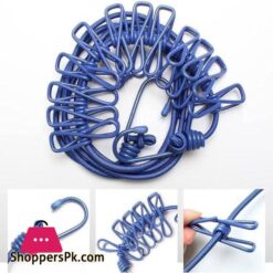 1Pcs Clothesline Rope Elastic Cloth Drying Hanging Rope With 12 Clips And 2 Hooks Travel Clothesline Hanging Laundry Drying Rope 1Pcs Random Colour