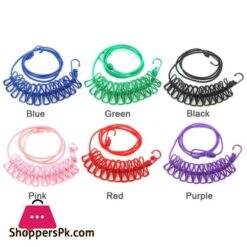 1Pcs Clothesline Rope Elastic Cloth Drying Hanging Rope With 12 Clips And 2 Hooks Travel Clothesline Hanging Laundry Drying Rope 1Pcs Random Colour