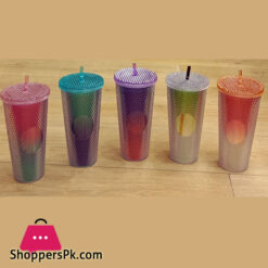 24Oz Matte Glow Inlaid Cup Plastic Coffee Cups With Straw Lids Double Wall Gradient Durian Cup Large Capacity Drinking Cup