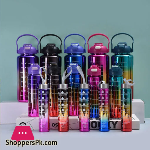 3 in 1 Electro Plated Gradient Color Plastic Sports Water Bottle 2L 0.6L 0.3L