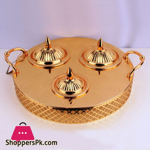 3 Section Dry Fruit Candy Sweet Serving Set Full Gold