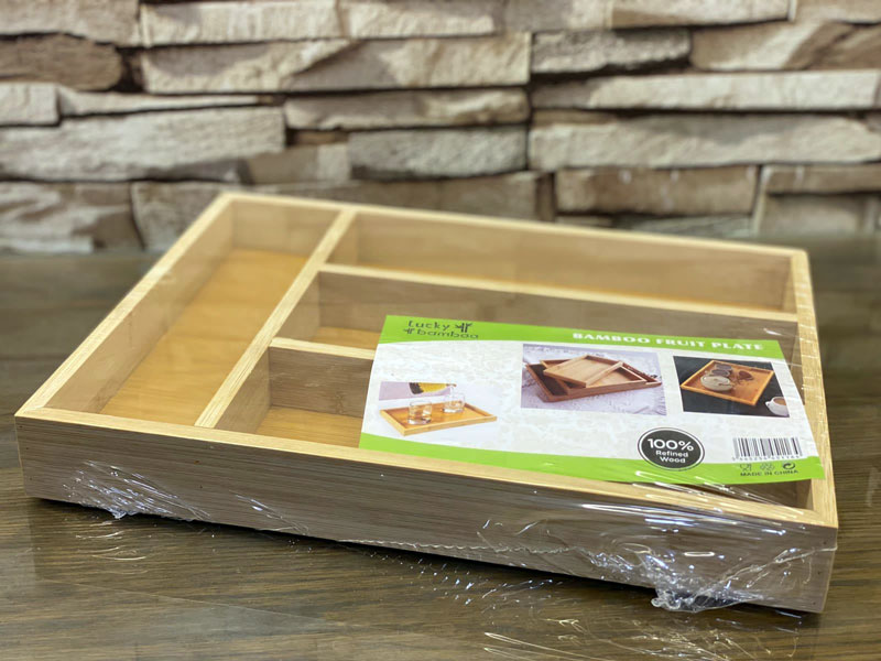 4 Compartment Bamboo Cutlery Tray, Kitchen Drawer Utensils Holder