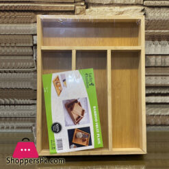 4 Compartment Bamboo Cutlery Tray, Kitchen Drawer Utensils Holder
