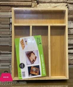 4 Compartment Bamboo Cutlery Tray, Kitchen Drawer Utensils Holder