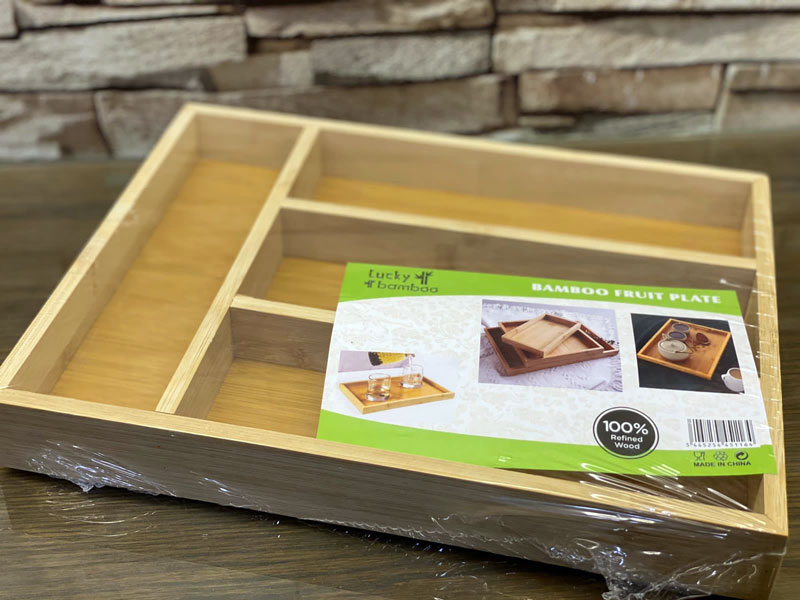 4 Compartment Bamboo Cutlery Tray, Kitchen Drawer Utensils Holder
